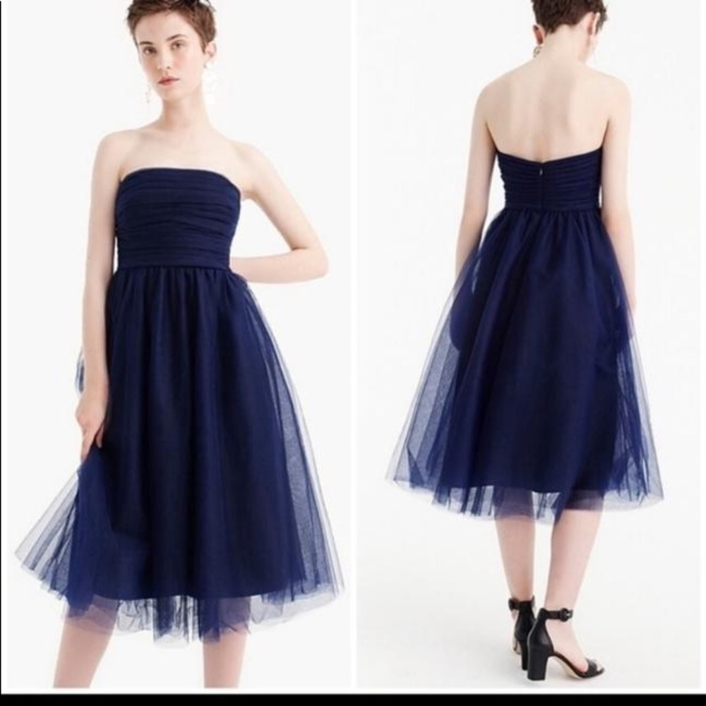 J.Crew Blue Navy Tulle Pleated Bodies Cocktail Dress